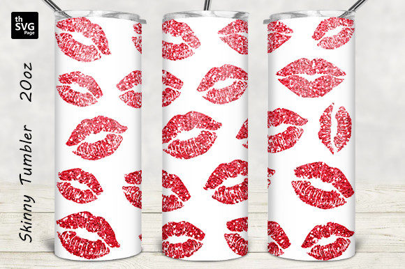 Red Lips Glitter Tumbler Design Graphics for Crafts