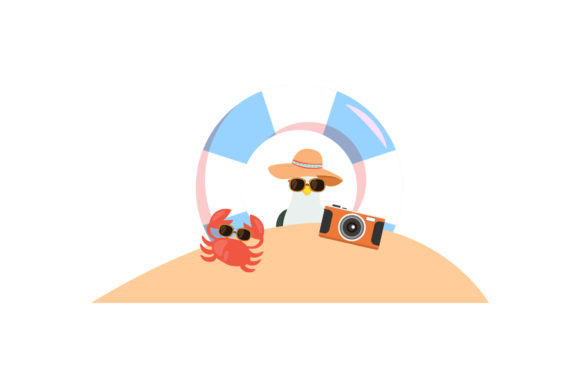 Summer Seagull and Crab in Beach Graphics Freebies